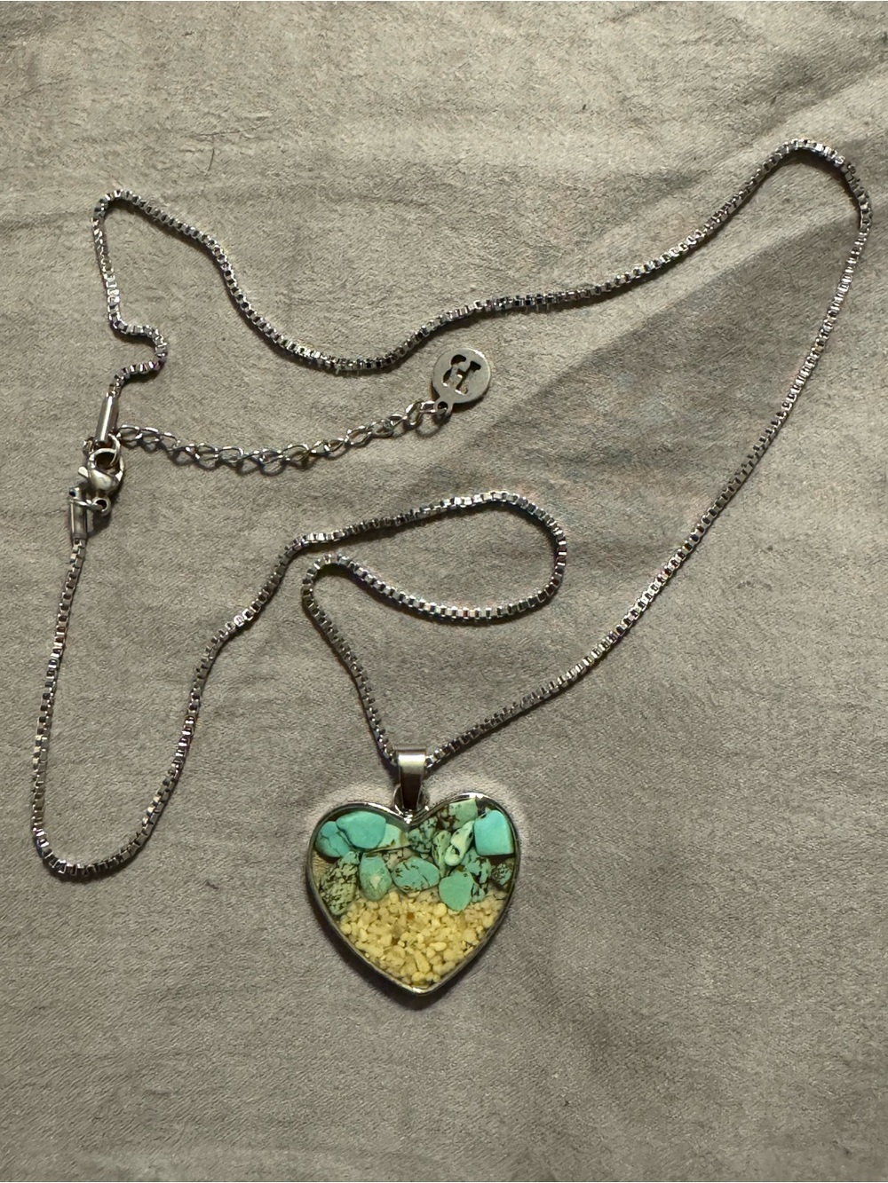 Teal Turquoise Sand Heart Pendant with 20" Chain